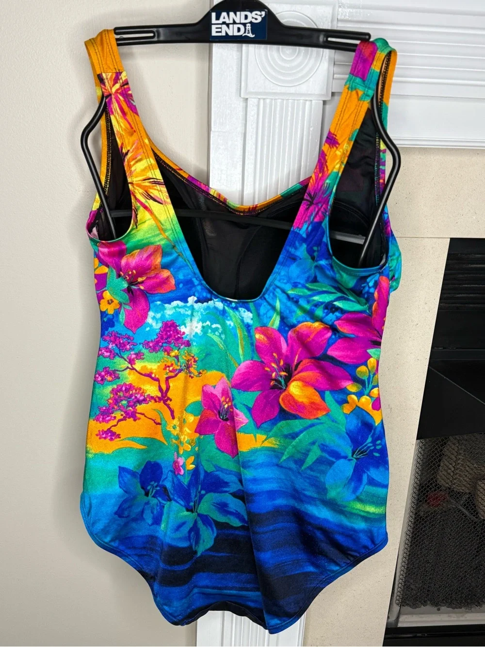 Longitude Vibrant Blue Pink Yellow Floral One-Piece Swimsuit beach scene - Picture 4 of 7